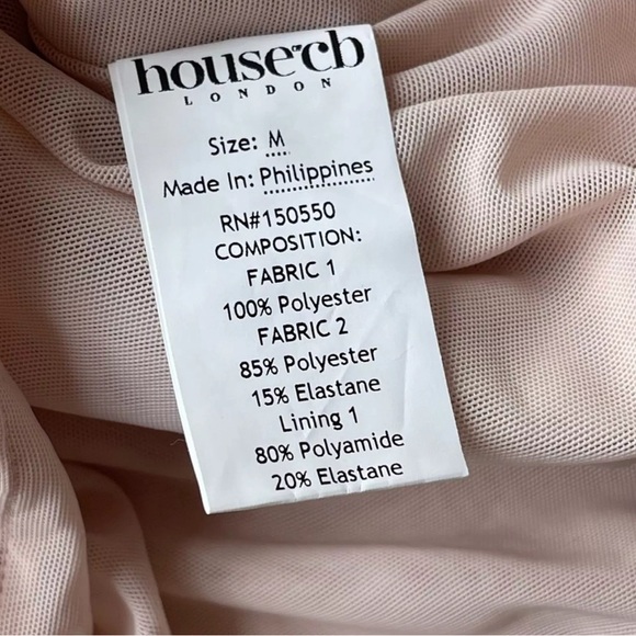 House of CB Freyja Satin Ruched Long Sleeve Body-Con Dress Pink M reg cup - Picture 10 of 12